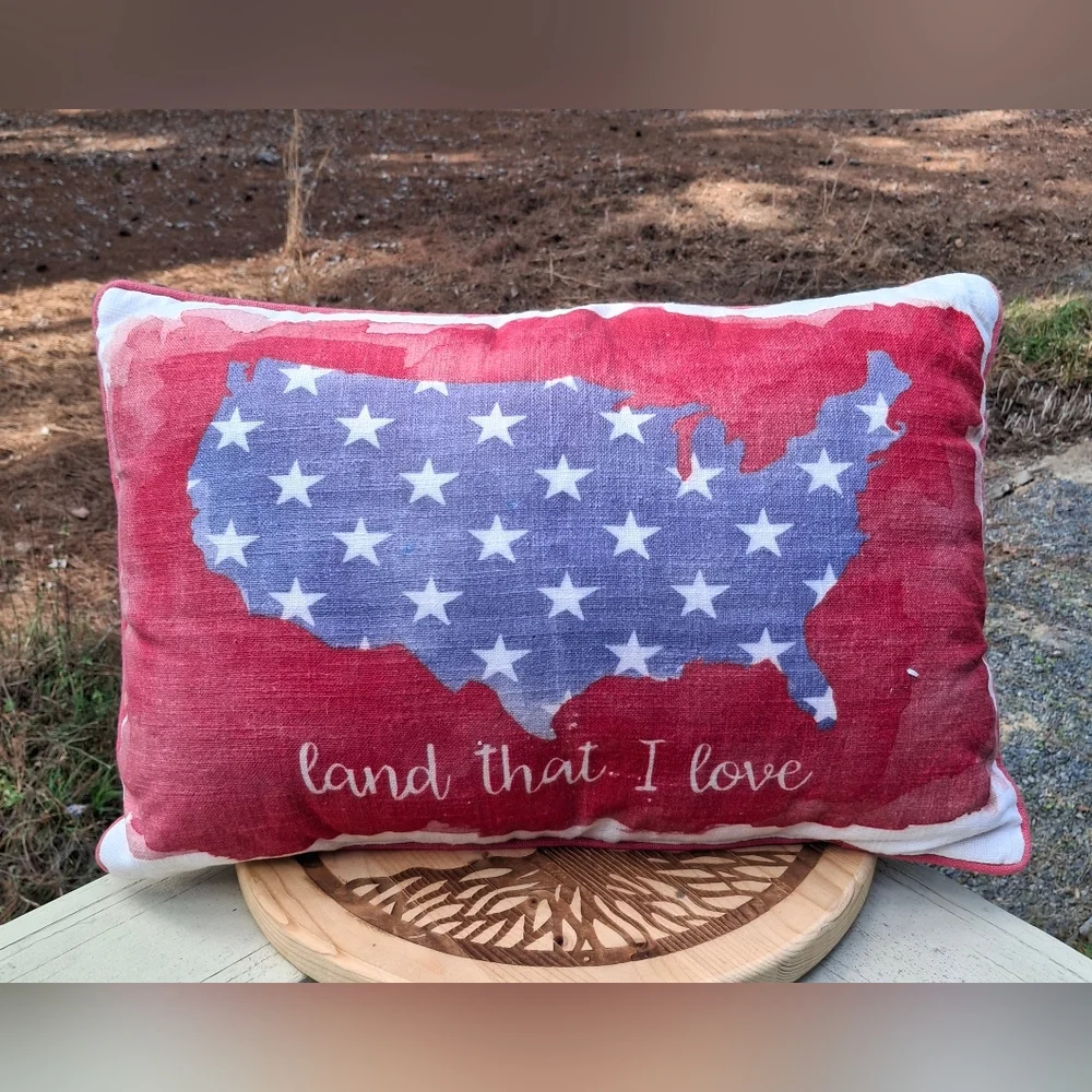 Primitives By Kathy Land That I Love 2 Sided Patriotic Stars Stripes USA Pillow